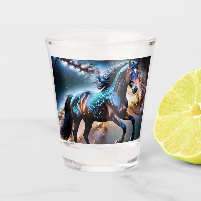 Blauer Stars Galaxy Pferd Schnapsglas (Vorderseite)