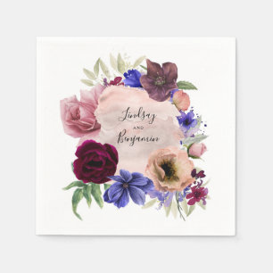 Blauer staubiger rosa und burgunderroter floraler  serviette