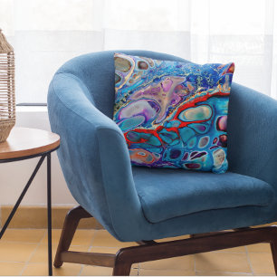 Blauer Stein Marmor Look Fluid Art Pillow Lila Red Kissen