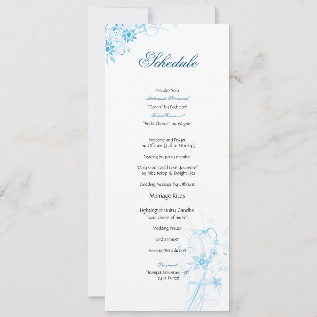 Blauer Stern-Blumen-Zeitplan Einladung (Rückseite)