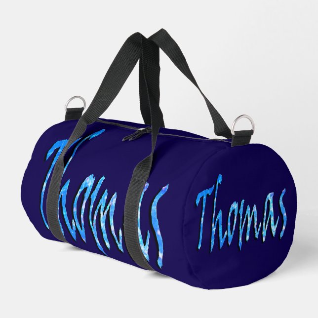 Blauer Sternen Thomas Name Logo, Duffle Bag (Linke Seite)