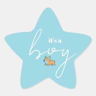 Blauer Sternformiger Baby Shower Aufkleber Corgi D