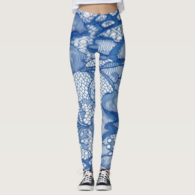 Blauer Stoff, afrikanisches Tulledesign. Leggings (Vorderseite)