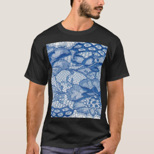 Blauer Stoff, afrikanisches Tulledesign. T-Shirt