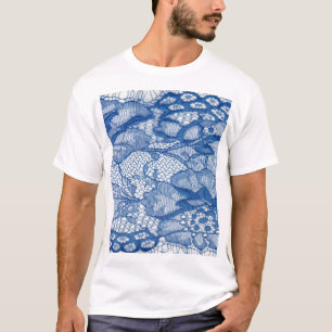 Blauer Stoff, afrikanisches Tulledesign. T-Shirt