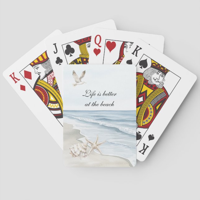 Blauer Strand Ozean Seestern Seevögel  Spielkarten (Rückseite)