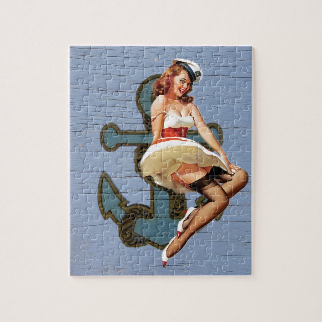 Blauer Strand-Seeanker-Button herauf Puzzle (Vertikal)