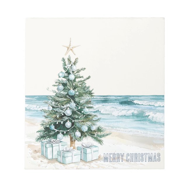 Blauer Strand-Weihnachtsbaum Notizblock (Vorderseite)