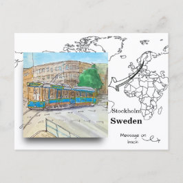 Blauer Straßenbahn in Stockholm, Schweden Postkarte