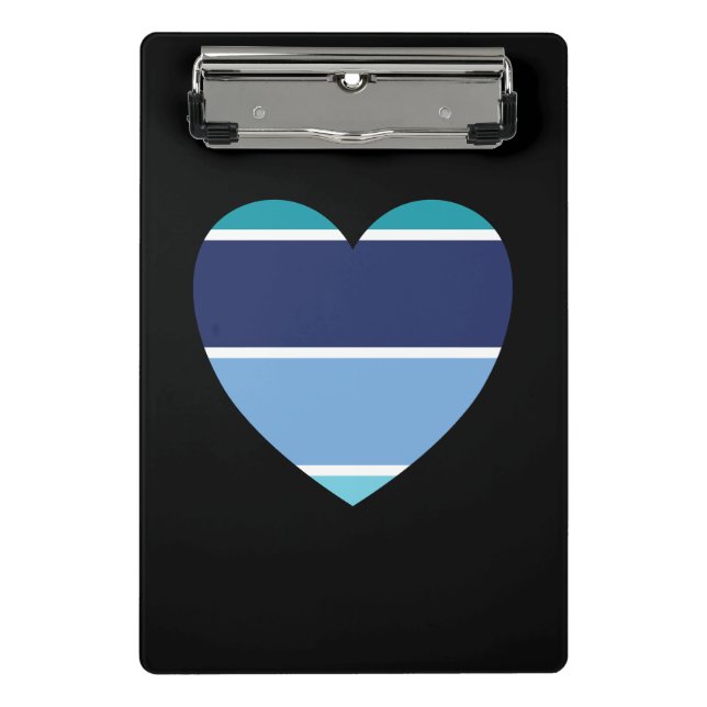 Blauer Streifen Herz Mini Klemmbrett (Vorderseite)