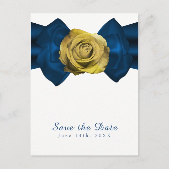 Blauer Streifen und Gelb Rose Save the Date JEDE F Ankündigungspostkarte (Vorderseite)