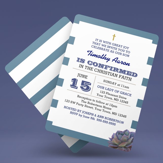 Blauer Streifen und sukkulente Bestätigung Einladu Einladung (Von Creator hochgeladen)