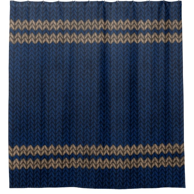Blauer Strick-Look Stripmuster Duschvorhang (Vorderseite)