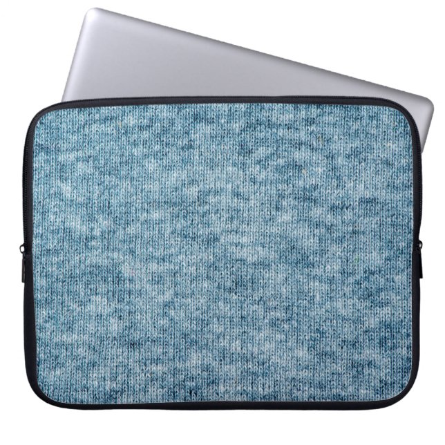 Blauer Strickwollegewebe schließen Foto Hintergrun Laptopschutzhülle (Vorderseite)