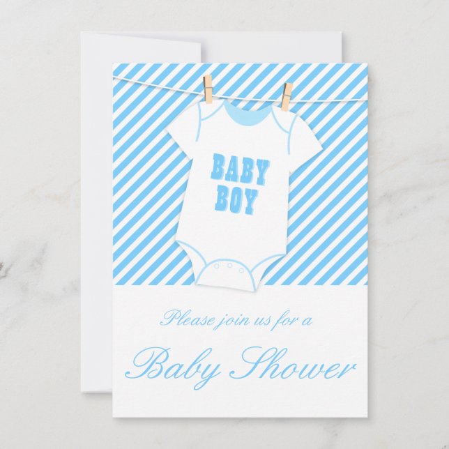 Blauer Stripter Baby Einladung (Vorderseite)
