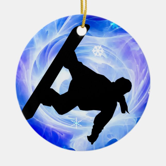 Blauer Strudel-Schneesturm Keramik Ornament (Vorne)