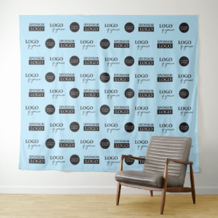 Blauer Stufenwiederholer 3 Firmen-Sponsor-Logos Wandteppich