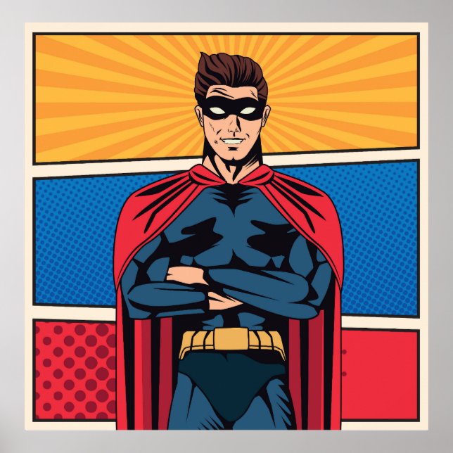 Blauer Superheld Poster (Vorne)