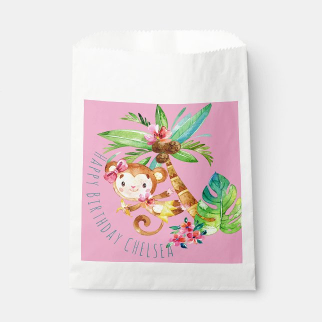 Blauer süßer Affe personalisierter Alles Gute zum  Geschenktütchen (Vorderseite)