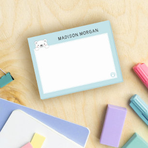 Blauer süßer Eisbär & Pfoten Fügen Sie Ihren Namen Post-it Klebezettel