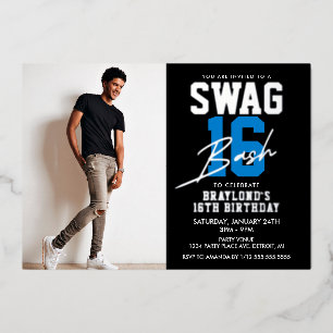 Blauer Swag 16. Geburtstag Folieneinladung