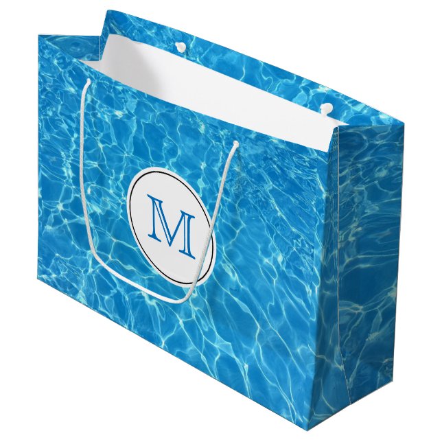 Blauer Swim Team Pool Blue Water Monogram Große Geschenktüte (Vorderseite Schrägansicht)