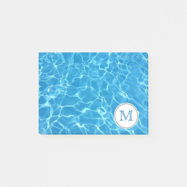 Blauer Swimmingpool Blaues Wasser Monogramm Post-it Klebezettel (Vorderseite)