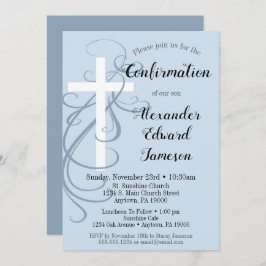 Blauer Swirl Cross Bestätigung Einladung Boy's