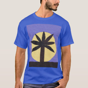 Blauer T - Shirt mit Palmenbaum und Vollmond