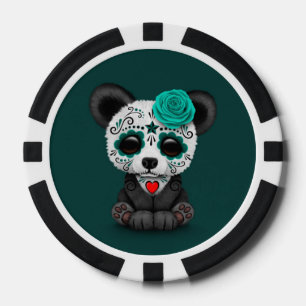Blauer Tag des Toten Zuckerskulpgans auf Aquamarin Pokerchips