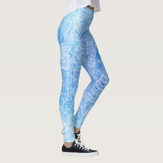 Blauer Tahitian Tapa-Druck Leggings