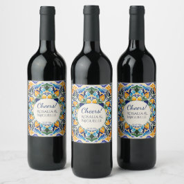 Blauer Talavera azul Vintager mexikanischer Hochze Weinetikett