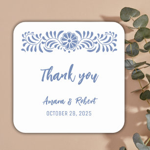 Blauer Talavera Blume Quadratischer Aufkleber