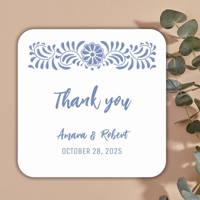 Blauer Talavera Blume Quadratischer Aufkleber (Von Creator hochgeladen)