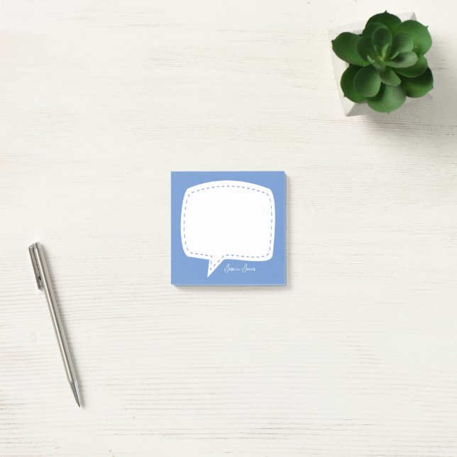 Blauer Talk Blase Personalisiert Name Sprechblase Post-it Klebezettel (Büro)