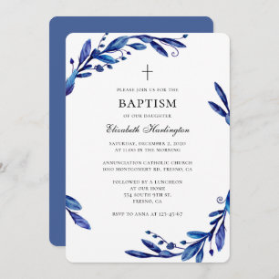 Blauer Taufe. Botanisch wasserfarben Einladung