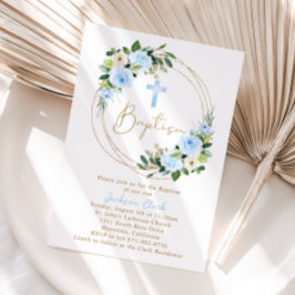 Blauer Taufen Christening Gold Rahmen Einladung