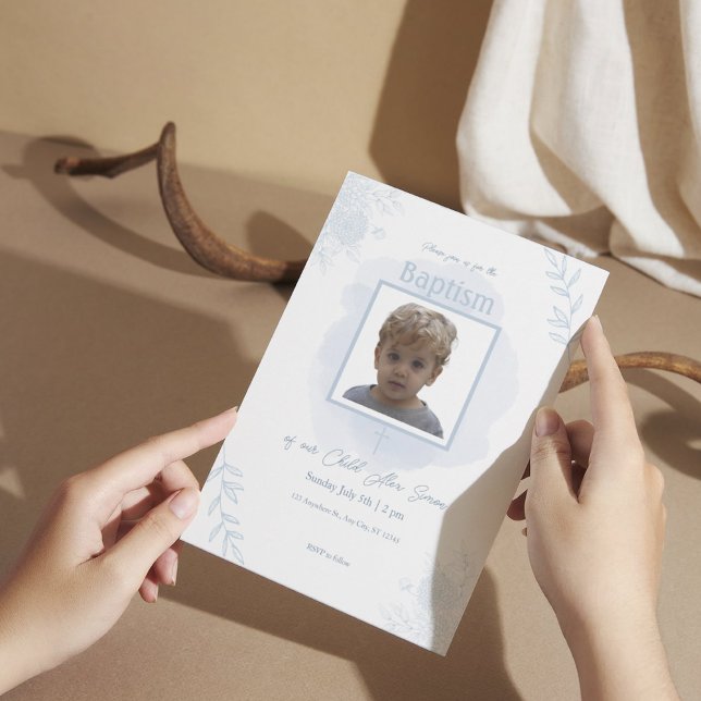 Blauer Taufen - Klassisch und elegant Einladung (2)