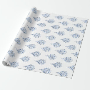 Blauer Teardrop Paisley Geschenkpapier