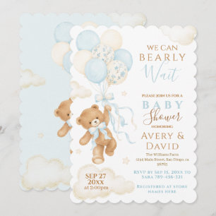 Blauer Teddy Bär Kaum Warten Baby Shower Junge Einladung