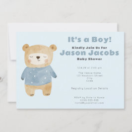 Blauer Teddy Bear Baby Dusche "It's a boy" Einladung