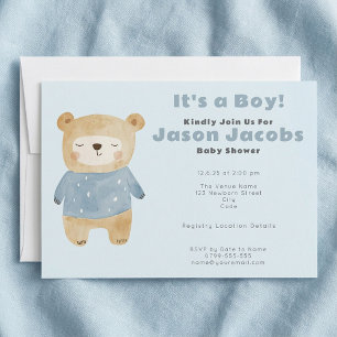 Blauer Teddy Bear Baby Dusche "It's a boy" Einladung