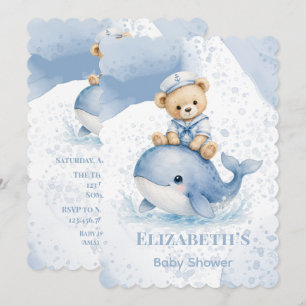 Blauer Teddybär auf Wal-Jungen-Baby-Party Einladung