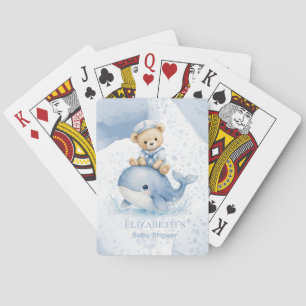 Blauer Teddybär auf Wal-Jungen-Baby-Party Spielkarten