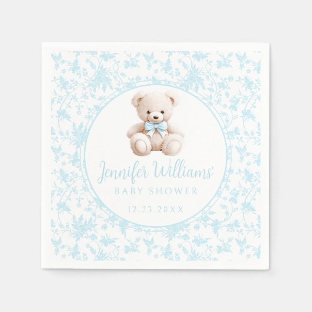 Blauer Teddybär Baby Boy Duschpapier Serviette (Vorderseite)