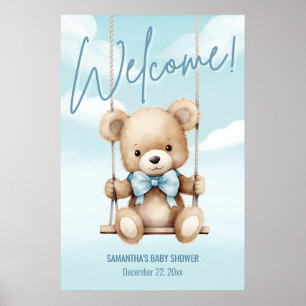 Blauer Teddybär Baby Shower Poster
