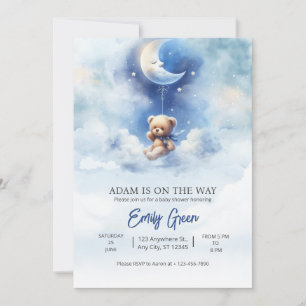 Blauer Teddybär Baby Shower Wir Können Kaum Warten Einladung