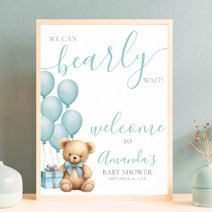 Blauer Teddybär-Ballon-Baby-Shower-Empfang Poster