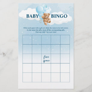 Blauer Teddybär BINGO Baby Shower Spiele Flyer