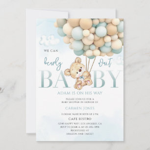 Blauer Teddybär Heißluftballon Babyparty Einladung